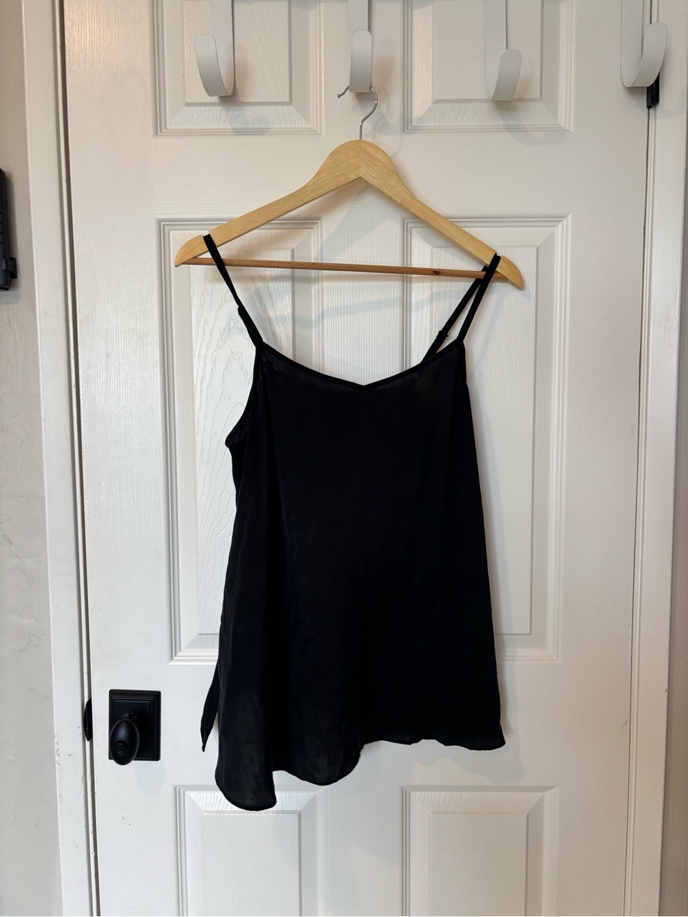 Quince Black Satin Camisole with Adjustable Straps